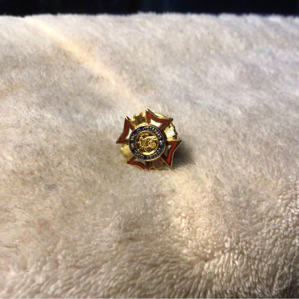 Gold and Red Enamel Military-Style Cross Lapel Pin